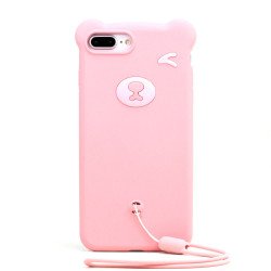 iPhone 8 Plus / 7 Plus 3D Teddy Bear Design Case with Hand Strap (Pink)